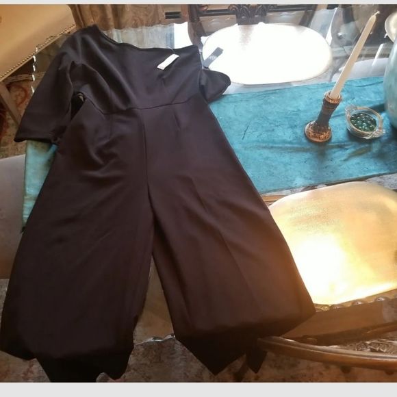 NY & Co Sexy Sleek Wide Leg 1 Shoulder Belted Jumpsuit Black NWT Sz.M $80 retail - Picture 5 of 12